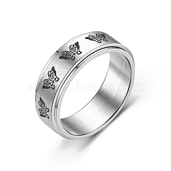 Rotating Stainless Steel Anxiety Relief Rings for Women Men, Stainless Steel Color, Butterfly, US Size 9(18.9mm)(PW-WG4928D-06)