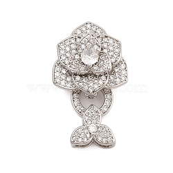 Brass Micro Pave Clear Cubic Zirconia Fold Over Clasps, Flower, Platinum, 30mm(KK-C075-09P)