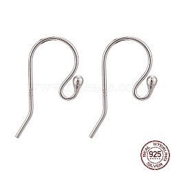 Rhodium Plated 925 Sterling Silver Earring Hooks, Platinum, 20x10mm, Pin: 1.8mm, 13 Gauge(STER-I005-49P)