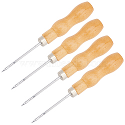 Gorgecraft 4Pcs Steel Bead Awls, with Wood Handle, Sewing Tool, Moccasin, 12.4x2cm(TOOL-GF0003-11)