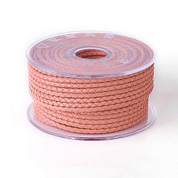 Braided Cowhide Cord, Leather Jewelry Cord, Jewelry DIY Making Material, Coral, 3mm, about 5.46 yards(5m)/roll(WL-I003-3mm-D-17)