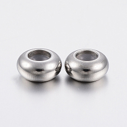 202 Stainless Steel Beads, with Plastic, Slider Beads, Stopper Beads, Rondelle, Stainless Steel Color, 8x4mm, Hole: 2mm(STAS-F148-8mm-07P)