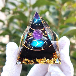 Orgonite Pyramid Resin Energy Generators, Reiki Natural Amethyst Inside for Home Office Desk Decoration, Aries, 60x60x60mm(PW-WG81790-04)