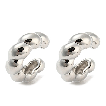 Ring Shape Brass Cuff Earrings, Long-Lasting Plated, Cadmium Free & Lead Free, Platinum, 21.5x25x8mm