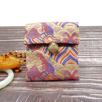 Chinese Style Satin Jewelry Packing Pouches, Gift Bags, Rectangle, Medium Slate Blue, 10x9cm