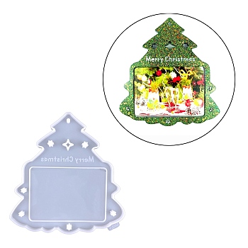 Christmas Theme DIY Picture Frame Silicone Molds, Resin Casting Molds, For UV Resin, Epoxy Resin Craft Making, Christmas Tree, White, 184x176x9mm, Hole: 5mm, Photo Tray: 116x81mm