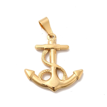 Vacuum Plating 201 Stainless Steel Pendants, Anchor Charms, Golden, 26x20x2.5mm, Hole: 7x3.5mm