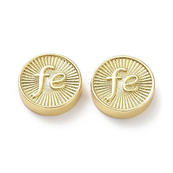 Rack Plating Eco-Friendly Brass Beads, Long-Lasting Plated, Lead Free & Cadmium Free, Flat Round with Word Fe, Real 18K Gold Plated, 15x4mm, Hole: 1.6mm