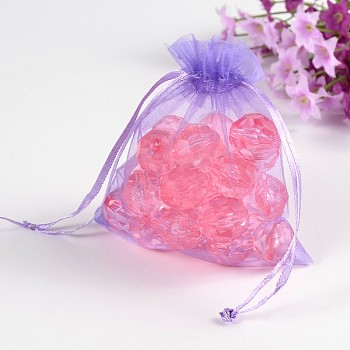 Organza Gift Bags, with Drawstring, Rectangle, Lilac, 12x10cm
