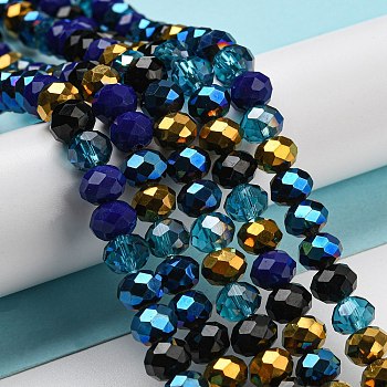 Glass Beads Strands, Faceted, Rondelle, Medium Blue, 8x6mm, Hole: 1mm, about 65~68pcs/strand, 15.7~16.1 inch(40~41cm)