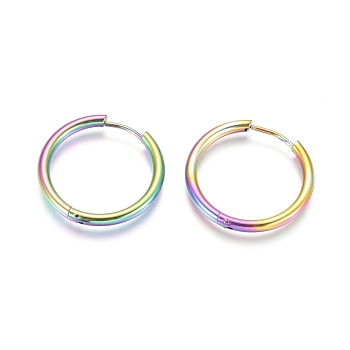 Ion Plating(IP) 304 Stainless Steel Huggie Hoop Earrings, Hypoallergenic Earrings, with 316 Surgical Stainless Steel Pin, Rainbow Color, 10 Gauge, 25x2.5mm, Pin: 1mm, Inner Diameter: 20mm