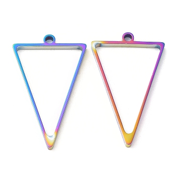 304 Stainless Steel Open Back Bezel Triangle Pendants, For DIY UV Resin, Epoxy Resin, Pressed Flower Jewelry, Rainbow Color, 37x23x3mm, Hole: 2.2mm, Inner Diameter: 29.5x20mm