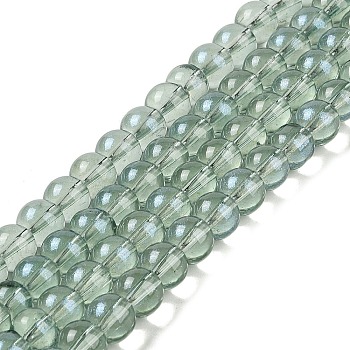 Glass Bead Strands, with Glitter Powder, Round, Green, 10x9mm, Hole: 1.2mm, about 90pcs/strand, 31.81''(80.8cm)