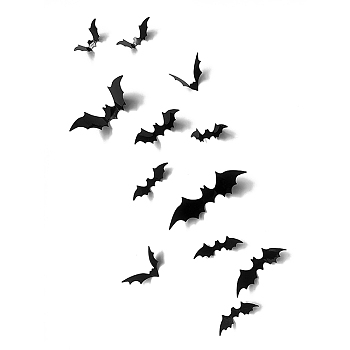 Halloween Theme PVC Window Static Stickers, for Window or Stairway Home Decoration, Bat, 38~40x80~160mm, 12pcs/set