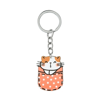 Arcylic Keychain, with Alloy Rings, Animal Themes, Cat Shape, 9.4cm