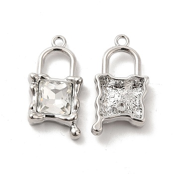 Glass Padlock Pendants, with Platinum Alloy Finding, Long-Lasting Plated, Cadmium Free & Lead Free, Clear, 26.5x13.5x5.5mm, Hole: 1.8mm