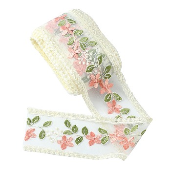 10 Yards Embroidery Polyester Lace Trim, for Sewing Decoration Craft, Flower, Antique White, 3-3/8~3-3/4 inch(85~95mm)
