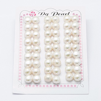 Natural Cultured Freshwater Pearl Beads, Grade 3A, Half Drilled, Rondelle, Dyed, White, 9.5x7mm, Hole: 0.8mm, about 54pcs/board