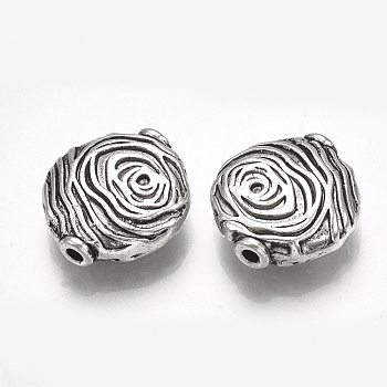 Tibetan Style Alloy Beads, Cadmium Free & Lead Free, Flat Round, Antique Silver, 14.5x13.5x4.5mm, Hole: 1.6mm