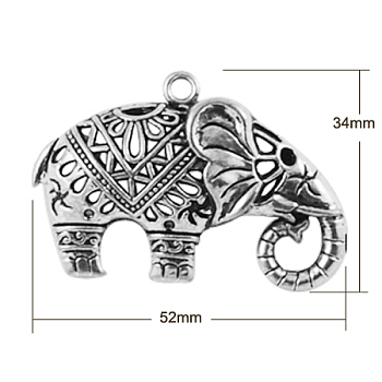 Tibetan Style Alloy Pendants, Cadmium Free & Lead Free, Elephant, Antique Silver, 34x52x16mm, Hole: 3mm