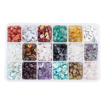 Natural & Synthetic Mixed Gemstone Chip Beads, 5~8x5~8mm, Hole: 1mm, 18materials/box
