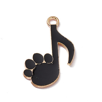 Alloy Enamel Pendants, Golden, Musicial Note with Cat Paw Print Charm, Black, 25x17x1.2mm, Hole: 2mm