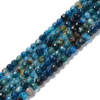 Natural Agate Beads Strands, Faceted Round, Dyed & Heated, Prussian Blue, 3.7~4x3.9~4.3mm, Hole: 0.8mm, about 89~93pcs/strand, 13.98''(35.5cm)
