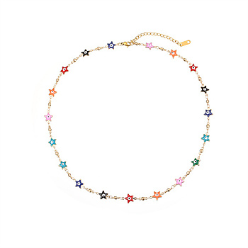Real 18K Gold Plated Stainless Steel Enamel Chain Necklace, Evil Eye Necklace for Women, Star