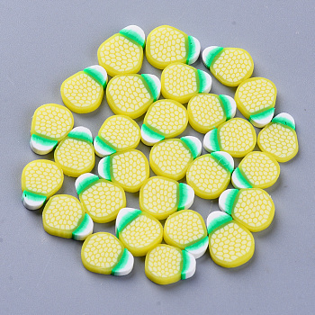 Handmade Polymer Clay Cabochons, Fashion Nail Art Decoration Accessories, Pineapple, Yellow, 10~12x8~9x2~3mm, about 200~250pcs/50g