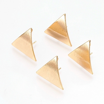 Ear Stud Findings, with Loop, Nickel Free, Real 18K Gold Plated, Triangle, 22x19.5mm, Hole: 2mm, Pin: 0.8mm