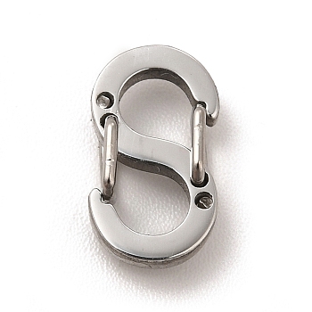 304 Stainless Steel Push Gate Snap Key Clasps, Double Snap S Clasps, Stainless Steel Color, 11.5x6.5x1.5mm