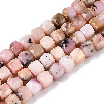 Natural Pink Opal Beads Strands, Faceted, Cube, 4~5x4~5x4~5mm, Hole: 0.8mm, about 92~105pcs/strand, 14.96~15.35 inch(38~39cm)