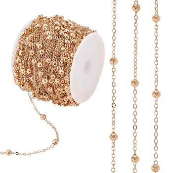 Brass Satellite Chains, Round Beaded Cable Chain, Soldered, with Spool, for Jewelry Making, Golden, 4mm, about 65.62 Feet(20m)/Roll