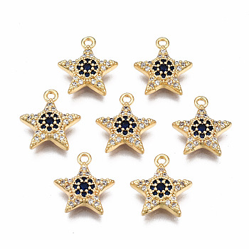 Brass Micro Pave Cubic Zirconia Charms, Nickel Free, Star, Real 18K Gold Plated, 12x11x3mm, Hole: 1.2mm