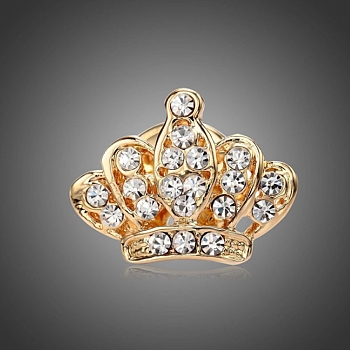 Alloy Rhinestone Brooches, Crown Brooches, Golden, 14x18mm