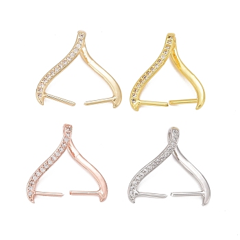 Rack Plating Brass Micro Pave Cubic Zirconia Ice Pick Pinch Bails, Long-Lasting Plated, Cadmium Free & Lead Free, Mixed Color, 18x20x5.5mm, Hole: 3mm, Pin: 1mm
