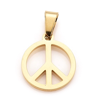 304 Stainless Steel Pendants, Large Hole Pendants, Peace Sign, Golden, 17x15x1.2mm, Hole: 7x3mm