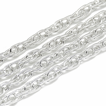 Unwelded Aluminum Rope Chain, Silver Color Plated, 7.2x4.6x1mm