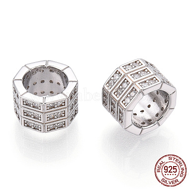 Real Platinum Plated Clear Octagon Sterling Silver+Cubic Zirconia Beads