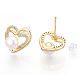 Hollow Heart Clear Cubic Zirconia Stud Earrings with Natural Pearl(PEAR-N020-06L)-1
