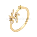 Leaf Brass Micro Pave Cubic Zirconia Cup Peg Ring Settings for Half-drilled Beads, Adjustable, Cadmium Free & Lead Free, Rack Plating, Long-Lasting Plated, Real 18K Gold Plated, Pin: 1.5mm, Inner Diameter: 17.8mm(KK-NH0009-03G)