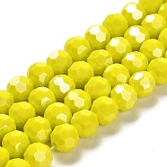 Electroplate Opaque Glass Beads Strands, Faceted(32 Facets), AB Color, Round, Yellow, 10mm, Hole: 1.2mm, about 65~69pcs/strand, 23.03~24.49 inch(58.5~62.2cm)(EGLA-A035-P10mm-A04)