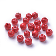 Dyed Natural Wood Beads, Round, Lead Free, Red, 10x9mm, Hole: 3mm(X-WOOD-Q006-10mm-01-LF)