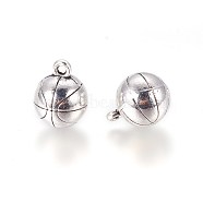 Tibetan Style Zinc Alloy Charms, Basketball, Antique Silver, 14x11mm, Hole: 1.5mm(PALLOY-F248-040AS)