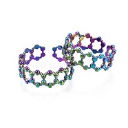 304 Stainless Steel Hexagon Cuff Ring, Rainbow Color Open Ring for Women, US Size 7 3/4(17.9mm)(RJEW-N038-082)