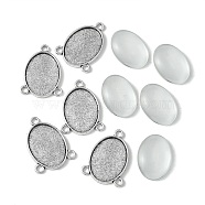 DIY Blank Tibetan Style Alloy Link Connectors Making Kit, Antique Silver, Oval, Tray: 18x25mm, 31x23x2mm, Hole: 3mm(DIY-FS0005-80F)