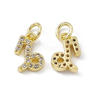 Real 18K Gold Plated Brass Micro Pave Clear Cubic Zirconia Charms, with Jump Ring, Constellation Charm, Capricorn, 11x7x2.5mm, Hole: 3.4mm(KK-E068-VB411-10)