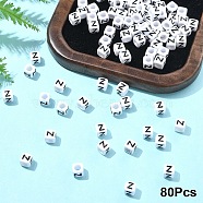 Acrylic Horizontal Hole Letter Beads, with Enamel, Cube, Letter Z, 6x6x6mm, Hole: 3.2mm(OACR-YW0002-08Z)