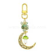 Hollow Moon Alloy Pendant Decoraiton, with Gemstone Chip Beads and Mushroom Handmade Lampwork Beads, Alloy Swivel Clasps, 95mm(HJEW-JM01394-01)