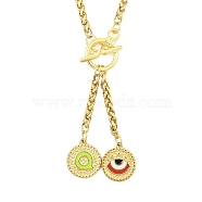 Ion Plating(IP) 304 Stainless Steel Green Yellow Enamel Letter & Eye Pendant Wheat Chain Necklaces, with Toggle Clasps, Golden, Letter Q, 20.47~20.87 inch(52~53cm)(STAS-Z102-01G-Q)